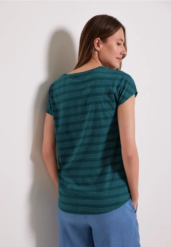 Gestreept shirt met U-boothals deep lake green