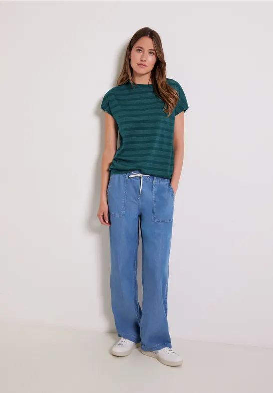 Gestreept shirt met U-boothals deep lake green