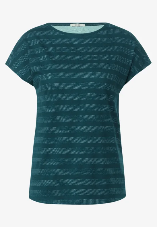 Gestreept shirt met U-boothals deep lake green