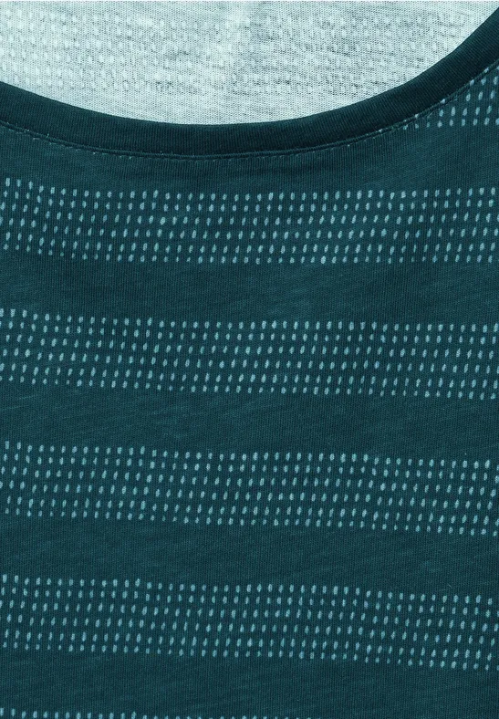Gestreept shirt met U-boothals deep lake green