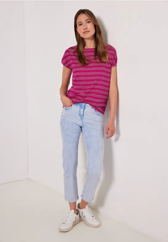 T-shirt rayé à encolure bateau cool pink
