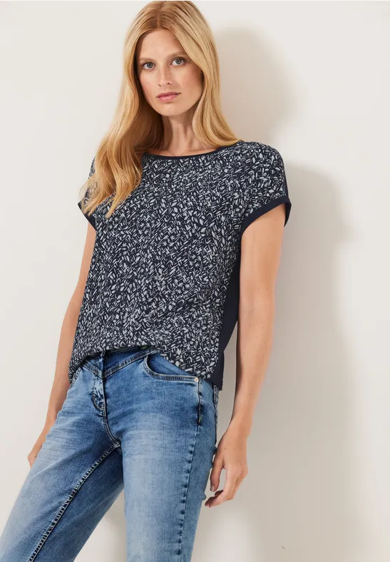 Materialmix T-Shirt night sky blue