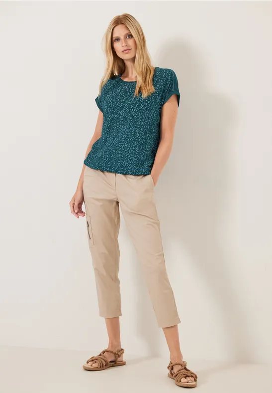 T-shirt van materiaalmix deep lake green