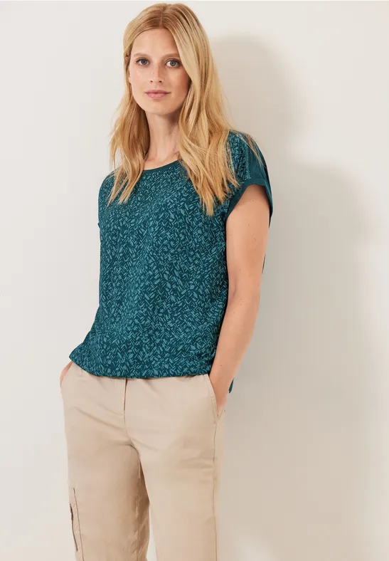 T-shirt van materiaalmix deep lake green