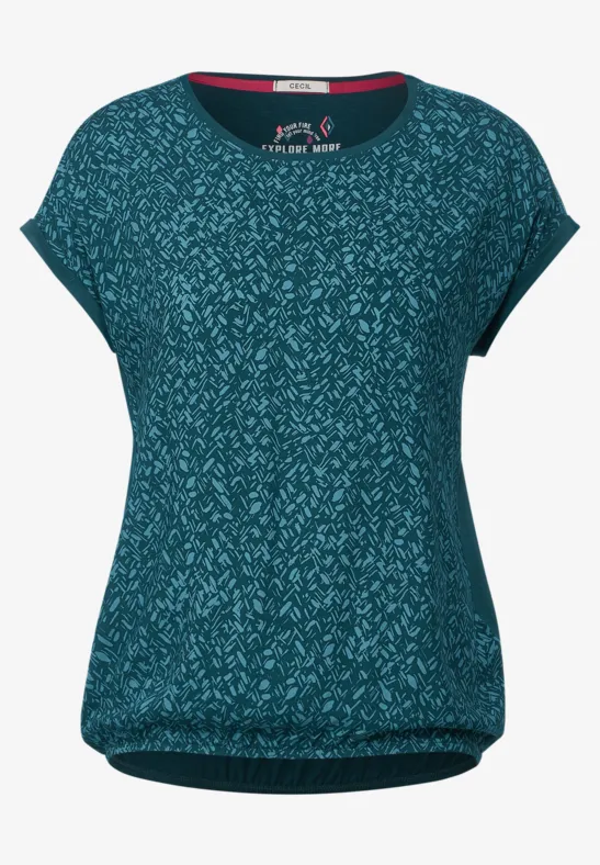 T-shirt van materiaalmix deep lake green