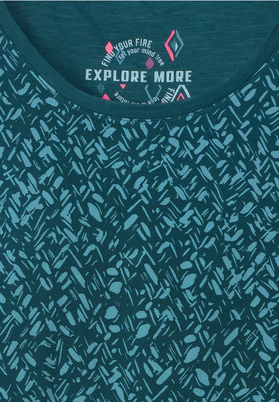 T-shirt van materiaalmix deep lake green