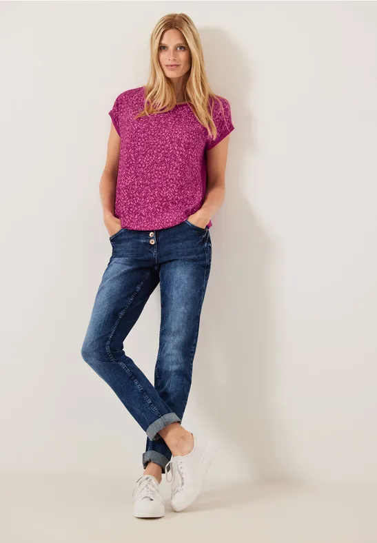 T-shirt van materiaalmix cool pink