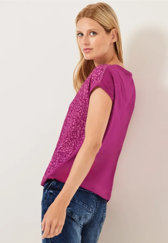 T-shirt van materiaalmix cool pink