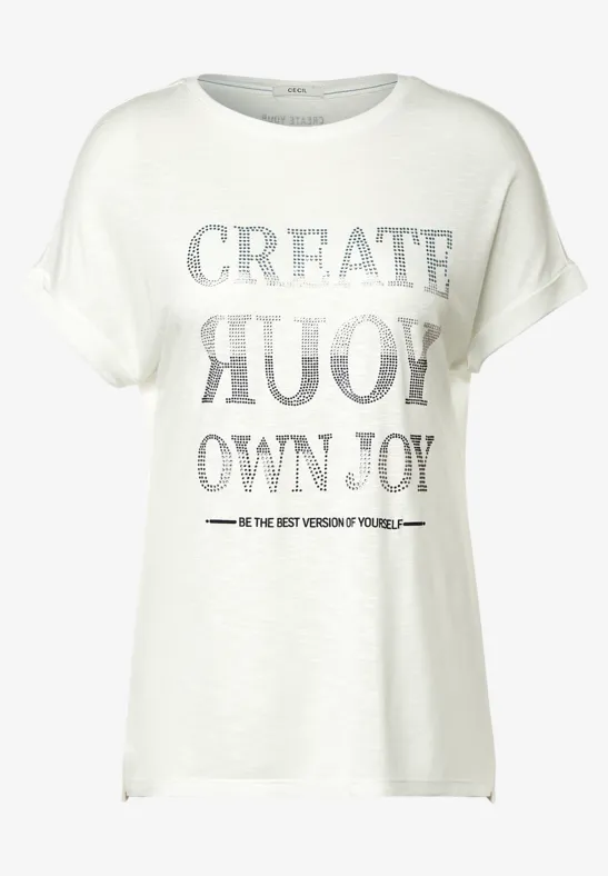 Shirt mit Steinchen Wording vanilla white