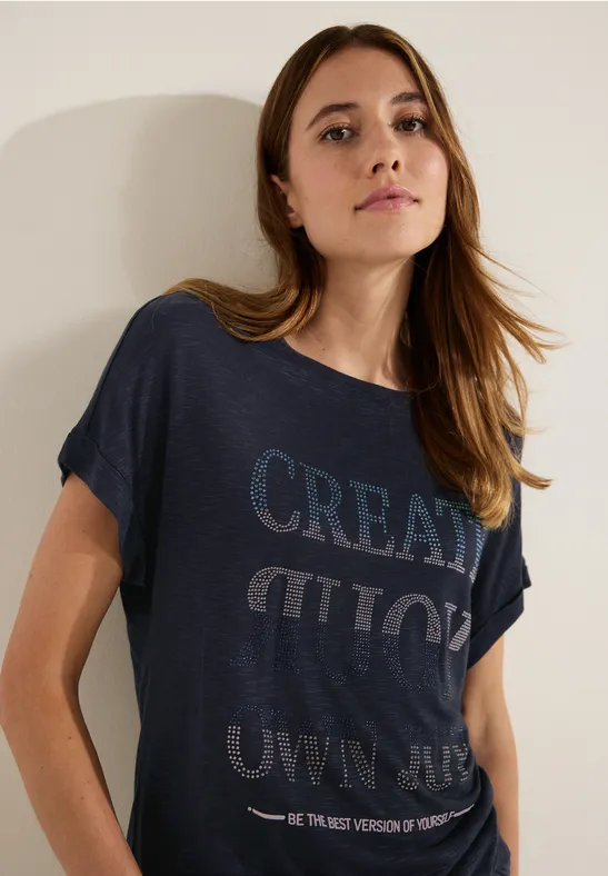 Shirt mit Steinchen Wording night sky blue