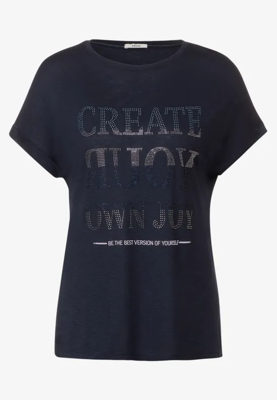 Shirt mit Steinchen Wording night sky blue