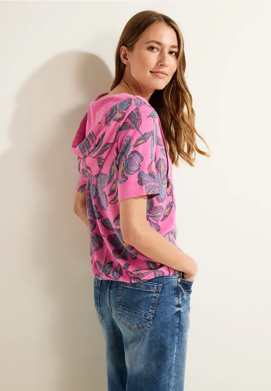 Shirt met capuchon en print cool pink melange