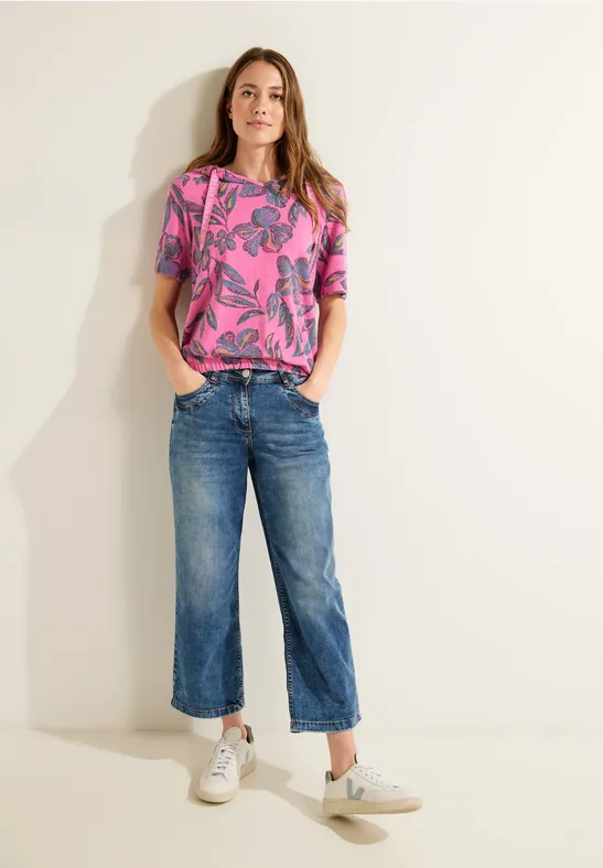 Shirt met capuchon en print cool pink melange
