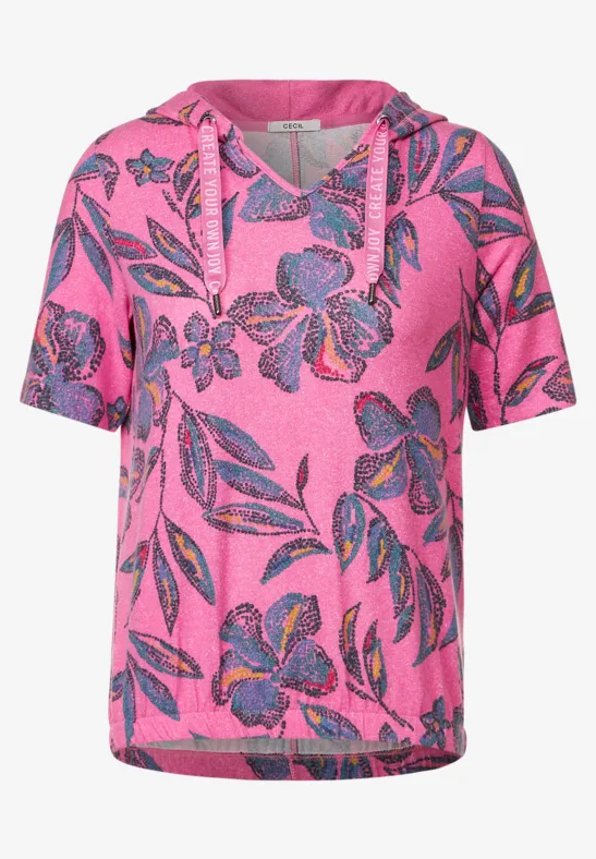 Shirt met capuchon en print cool pink melange