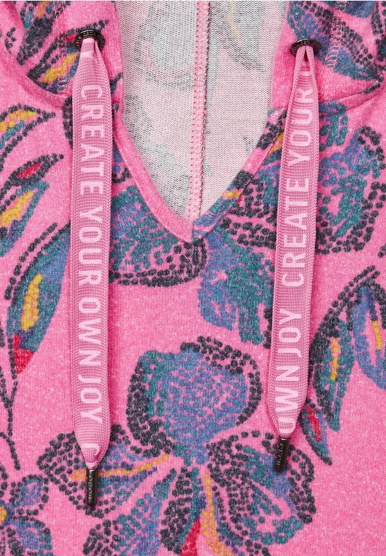 Shirt met capuchon en print cool pink melange