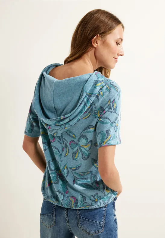Shirt met capuchon en print deep lake green melange