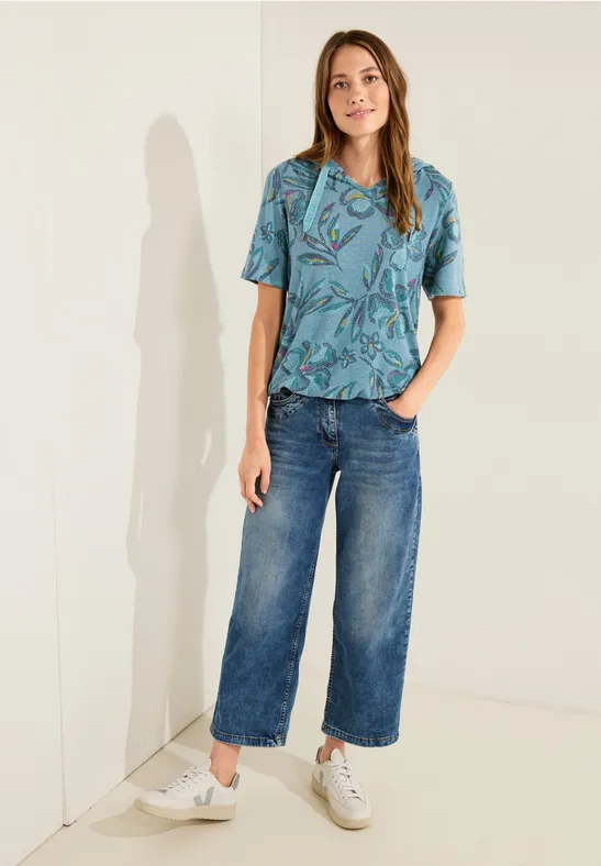 Shirt met capuchon en print deep lake green melange