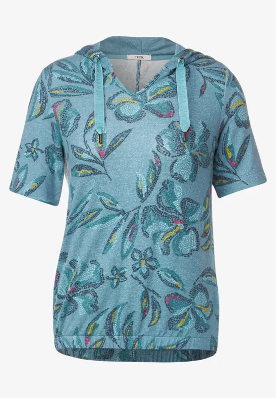 Shirt met capuchon en print deep lake green melange