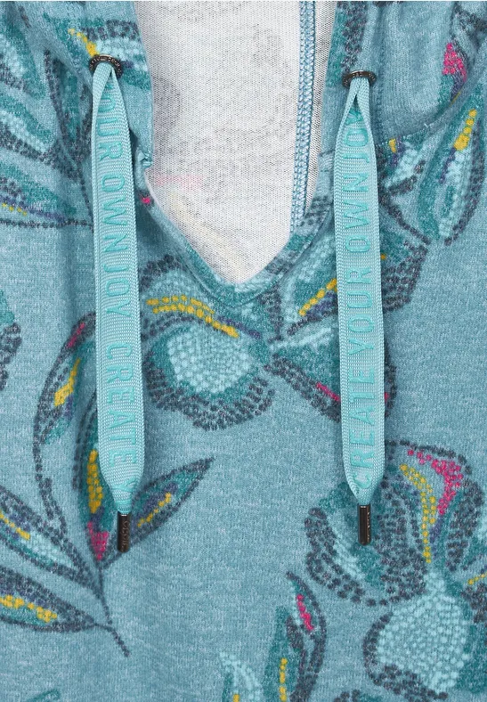 Shirt met capuchon en print deep lake green melange