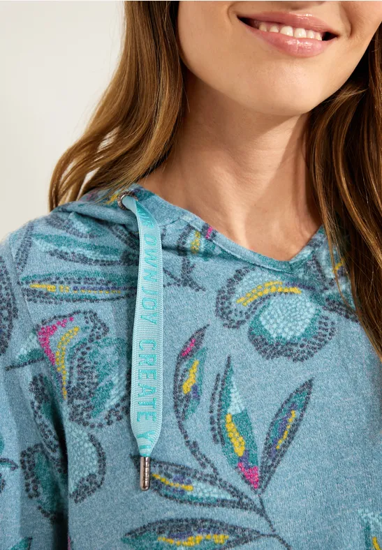Shirt met capuchon en print deep lake green melange