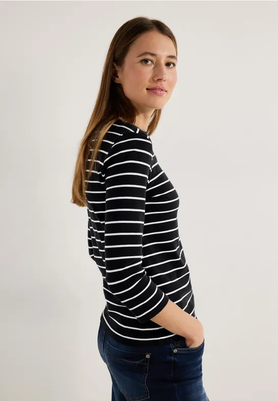 Basic Streifenshirt Black