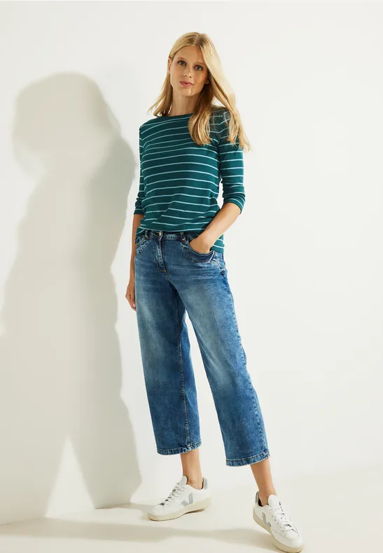 Basic Streifenshirt deep lake green