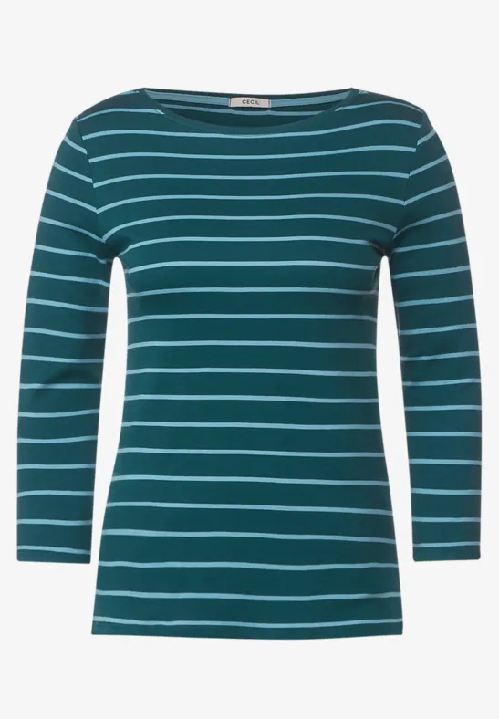 Basic Streifenshirt deep lake green