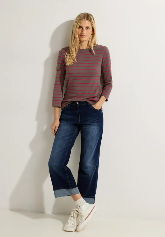 Gestreept basic shirt sporty taupe