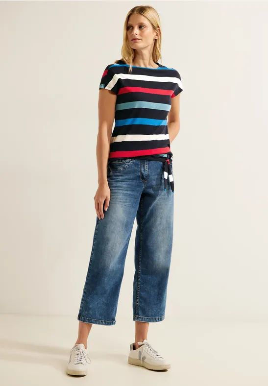 T-shirt met knoopdetail night sky blue
