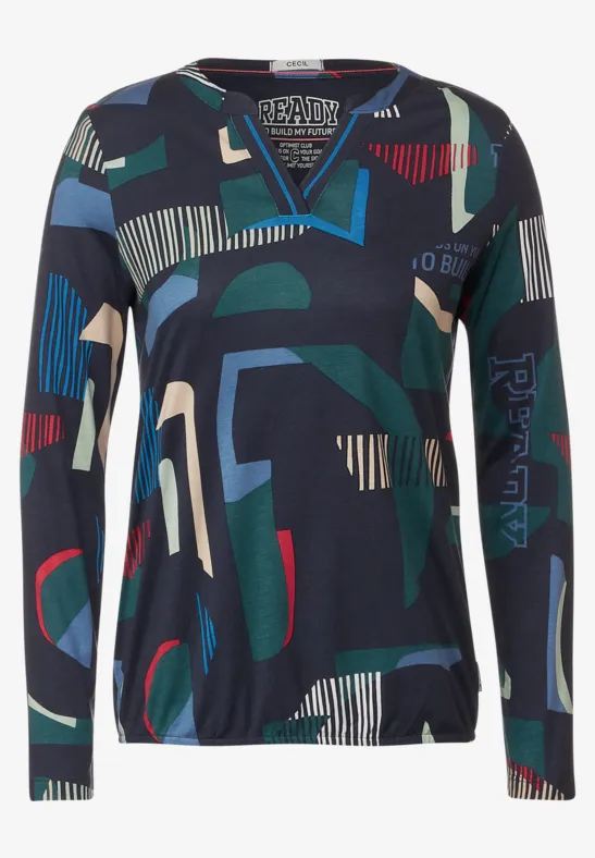 Shirt met lange mouwen en grafische print night sky blue