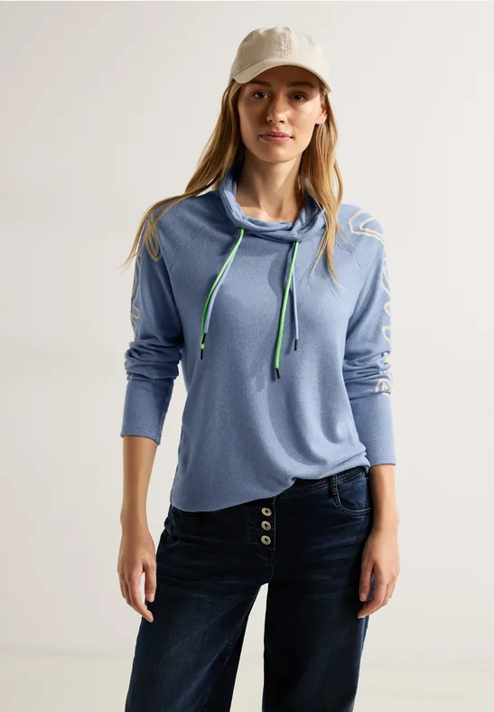 SCosy shirt met zeer ruime kraag real blue melange