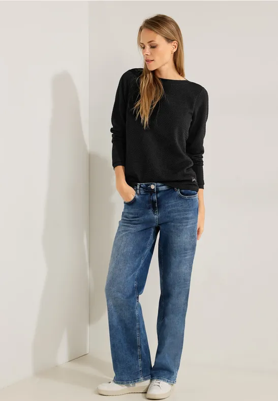 Shirt met lange mouwen en structuur Black