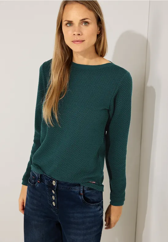 Shirt met lange mouwen en structuur deep lake green