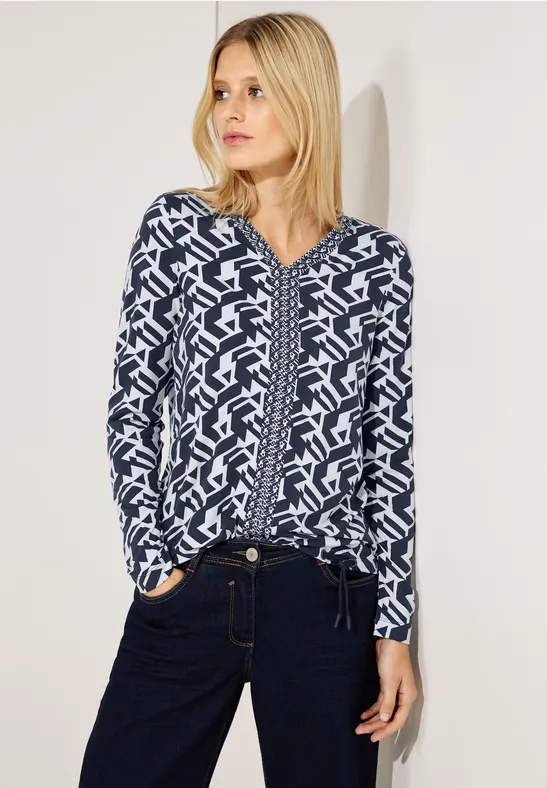 Gemustertes Langarmshirt night sky blue