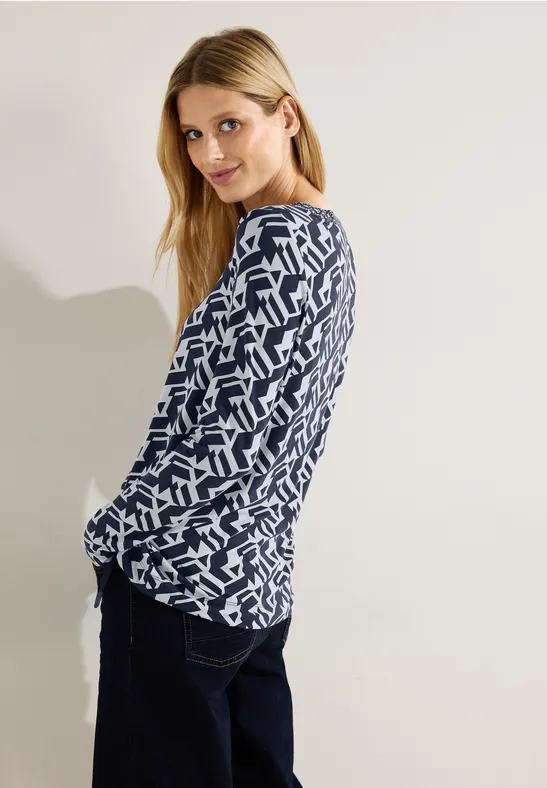 Gemustertes Langarmshirt night sky blue