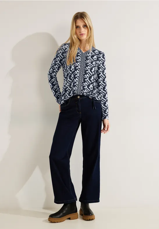 Gemustertes Langarmshirt night sky blue