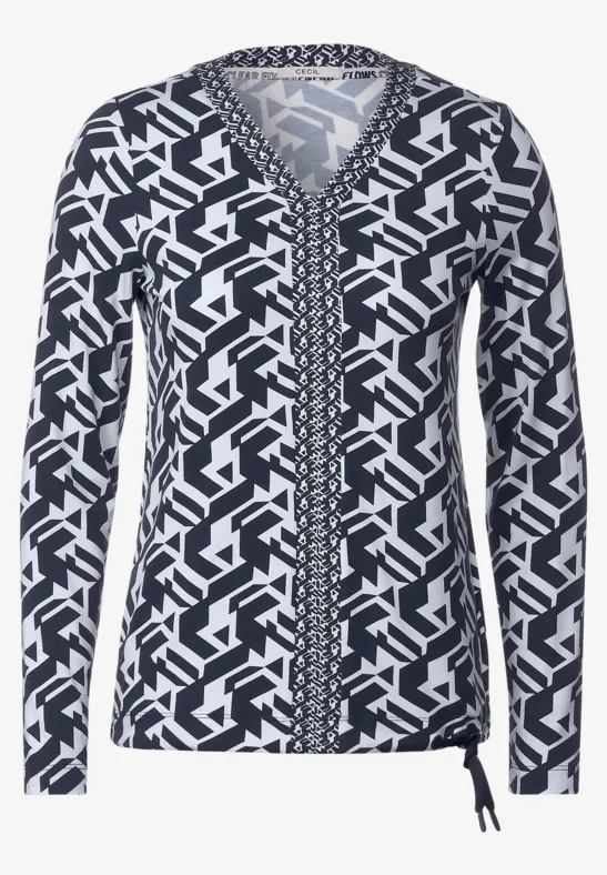 Gemustertes Langarmshirt night sky blue