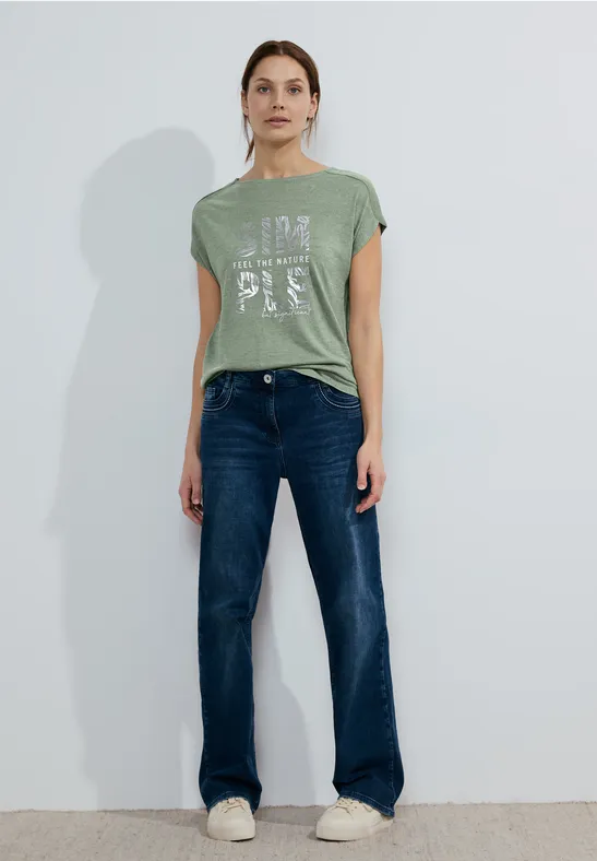 T-shirt in linnenlook soft salvia green