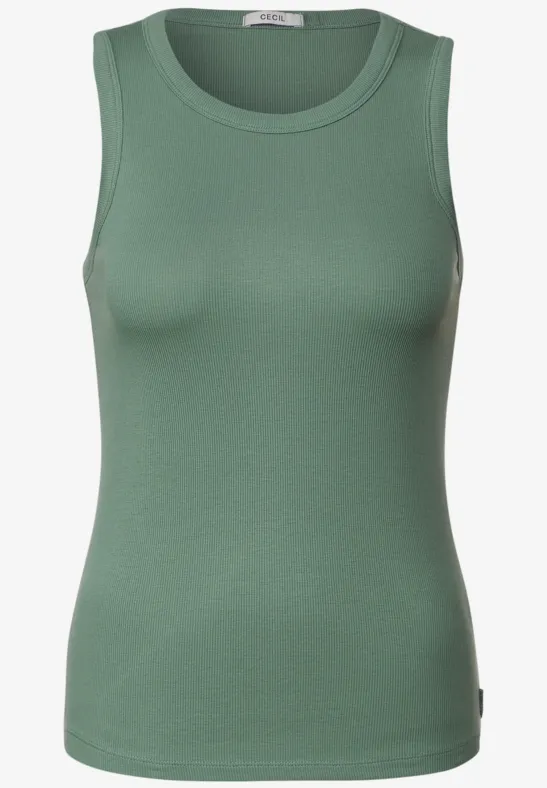 Geribbelde basic top raw salvia green