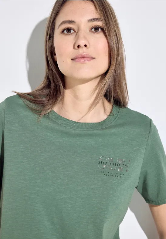 T-shirt met print op de borst raw salvia green