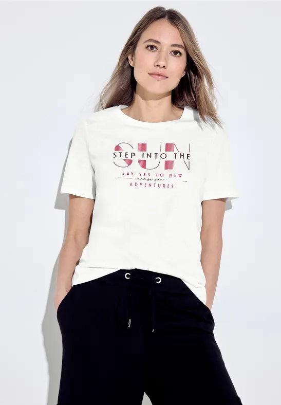 T-shirt met wording-print vanilla white