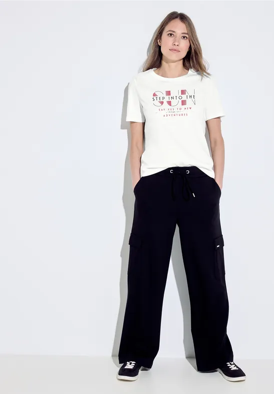 T-shirt met wording-print vanilla white