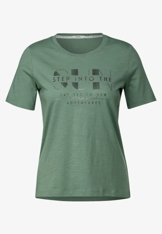 T-shirt met wording-print raw salvia green