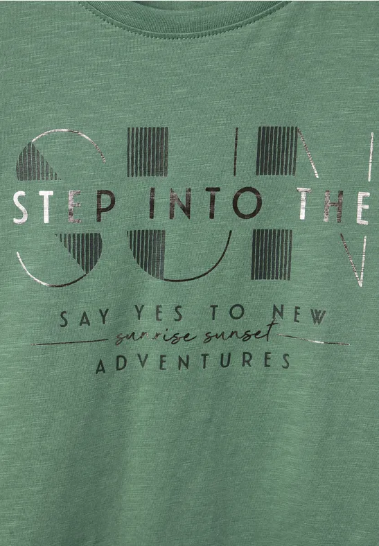 T-shirt met wording-print raw salvia green