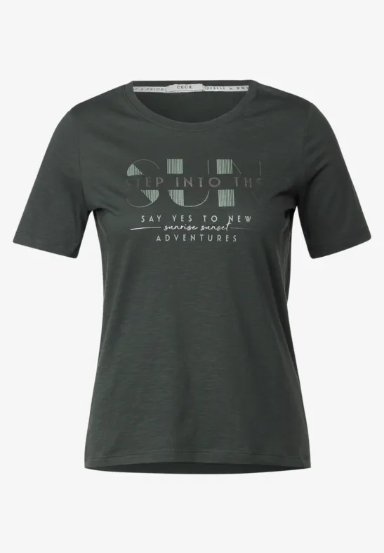 T-shirt met wording-print strong khaki