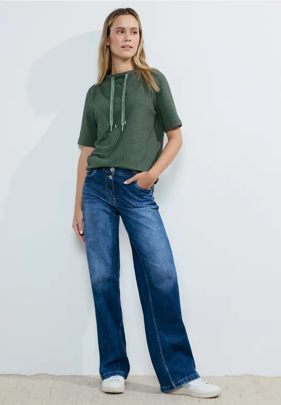 Seersucker T-shirt raw salvia green