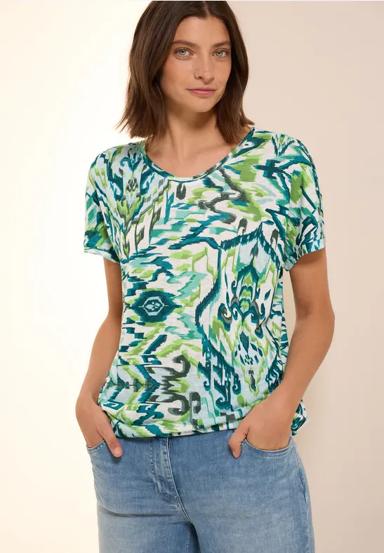 Bedrucktes Leinen-Look Shirt green lagoon