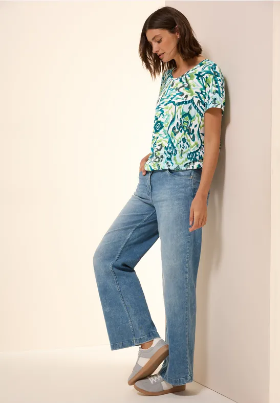 Bedrucktes Leinen-Look Shirt green lagoon