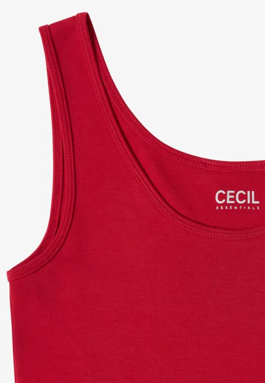 Débardeur rouge en coton avec encolure ronde et logo CECIL imprimé à l’intérieur.