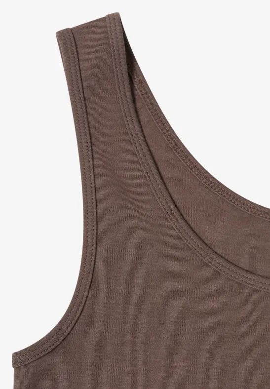 Basic top in effen kleur urban taupe